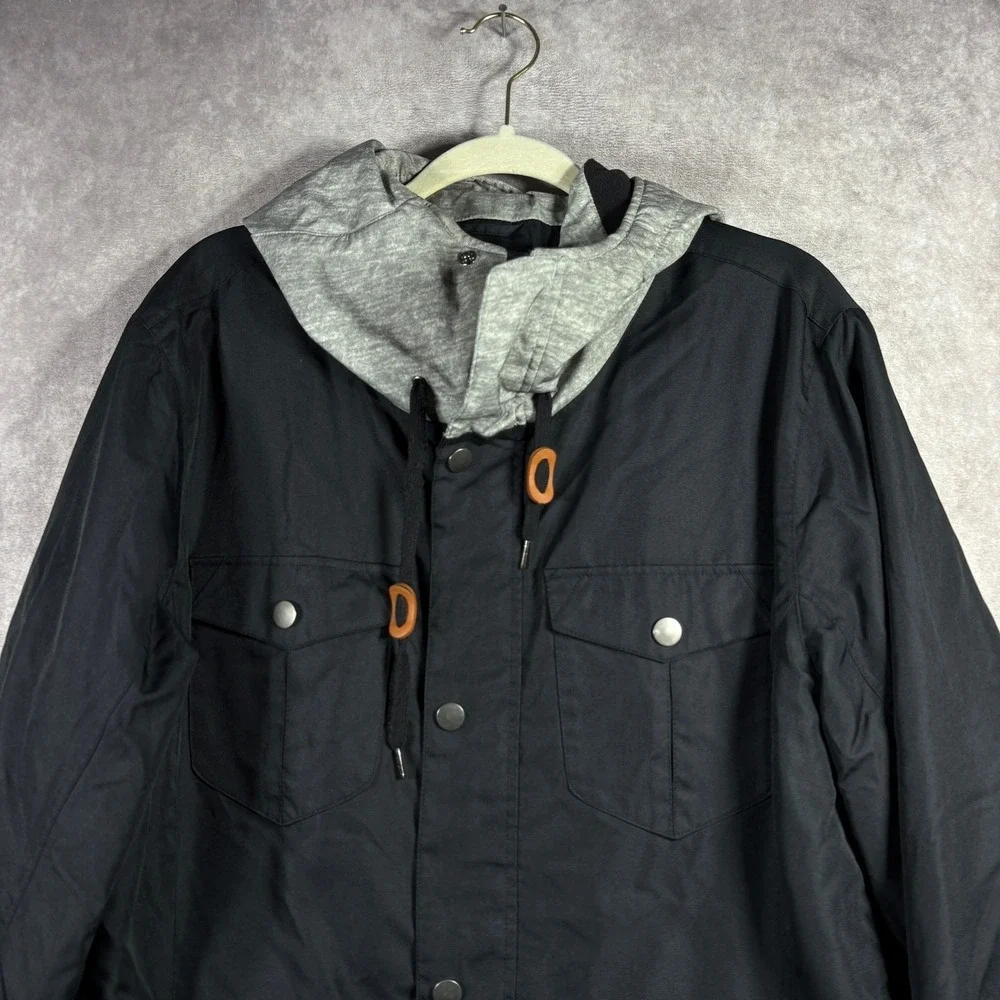 Vintage Iceburg Jacket Mens Size XL Black Quilted Hooded Snap Front Ski Y2K 90s